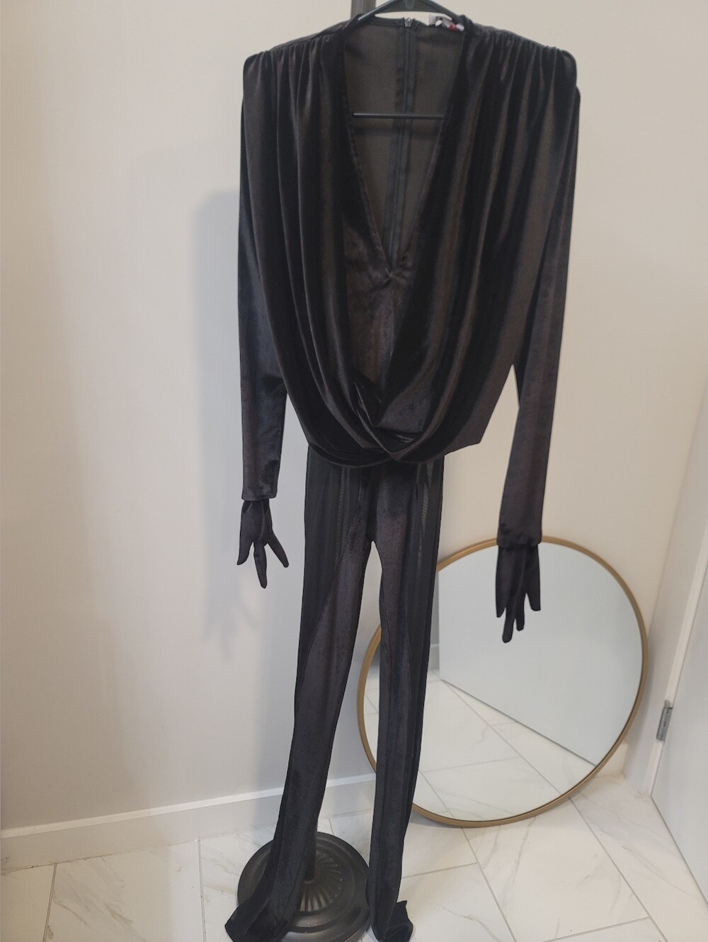 Ella Lisque Velvet Mesh Jumpsuit - With Gloves New NWT